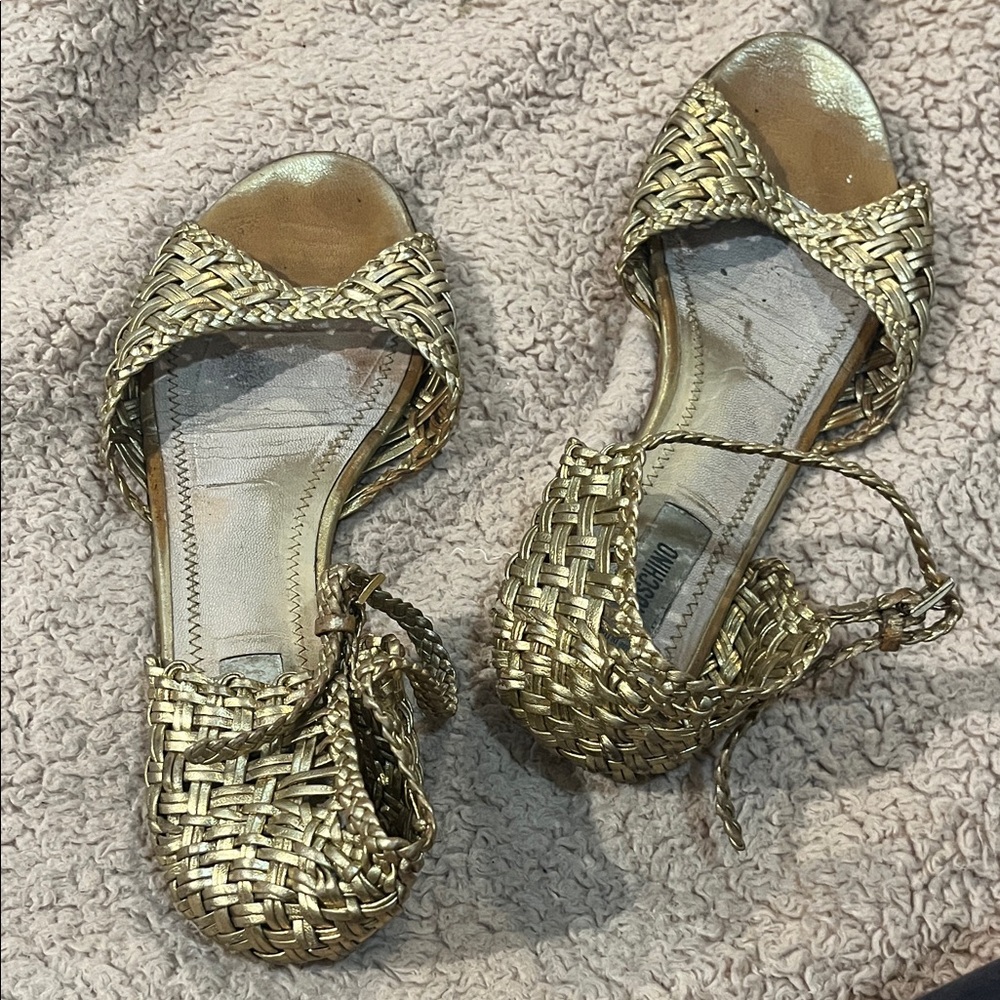Moschino Gold Woven Sandals size 8.5 WORN